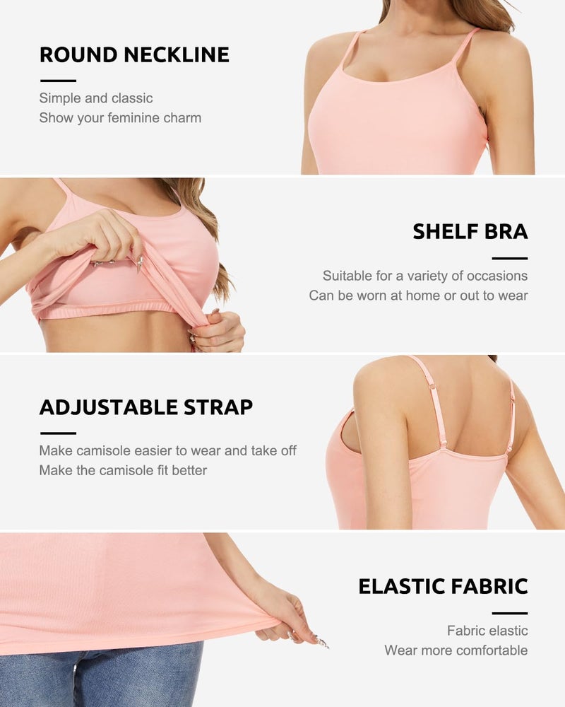 Vislivin Womens Cotton Camisole Adjustable Strap Tank Tops with Shelf Bra Stretch Undershirts 2 Pack White/Pink M - Image 2